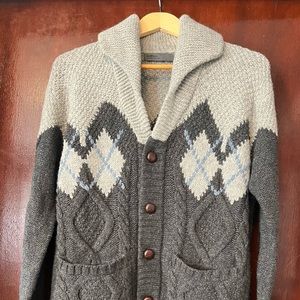 Men’s Onassis Shawl Collar Hand Knit 100% Lamb Wool Sweater with front pockets